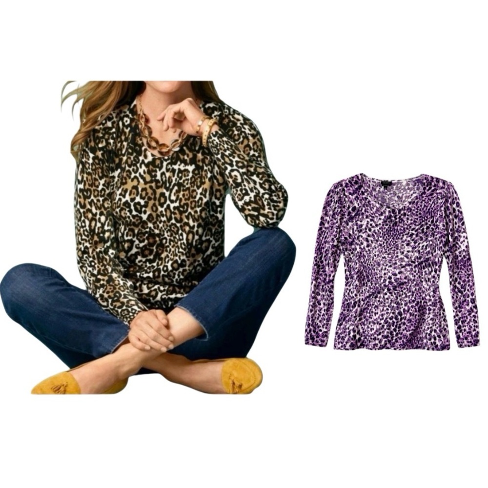 Talbots Pure Merino Wool Leopard Print Top Size Small